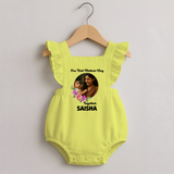 Our First Mother’s Day Together Personalized Baby ROMPER FROCK – Custom Photo & Name Outfit - PASTEL YELLOW - 0 - 3 Months Old (Chest 19")