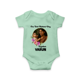 Our First Mother’s Day Together Personalized Baby ROMPER Set – Custom Photo & Name Outfit - MINT GREEN - New Born (Chest 14")