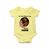 Our First Mother’s Day Together Personalized Baby ROMPER Set – Custom Photo & Name Outfit - PASTEL YELLOW - New Born (Chest 14")