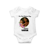 Our First Mother’s Day Together Personalized Baby ROMPER Set – Custom Photo & Name Outfit - WHITE - New Born (Chest 14")