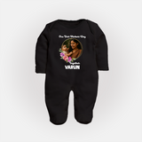 Our First Mother’s Day Together Personalized Baby FULL BODY SUIT – Custom Photo & Name Outfit - BLACK - New Born (Chest 7.5")