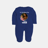 Our First Mother’s Day Together Personalized Baby FULL BODY SUIT – Custom Photo & Name Outfit - NAVY BLUE - New Born (Chest 7.5")