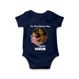 Our First Mother’s Day Together Personalized Baby ROMPER Set – Custom Photo & Name Outfit - NAVY BLUE - New Born (Chest 14")