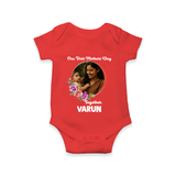 Our First Mother’s Day Together Personalized Baby ROMPER Set – Custom Photo & Name Outfit - RED - New Born (Chest 14")