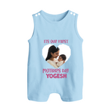 It’s Our First Mother’s Day Personalized Baby BUTTON ROMPERSet – Custom Name & Photo Outfit - BABY BLUE - New Born (Chest 18")