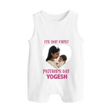 It’s Our First Mother’s Day Personalized Baby BUTTON ROMPERSet – Custom Name & Photo Outfit - WHITE - New Born (Chest 18")