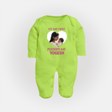 It’s Our First Mother’s Day Personalized Baby FULL BODY SUIT – Custom Name & Photo Outfit - LIME GREEN - New Born (Chest 7.5")