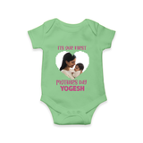 It’s Our First Mother’s Day Personalized Baby ROMPER Set – Custom Name & Photo Outfit - GREEN - New Born (Chest 14")