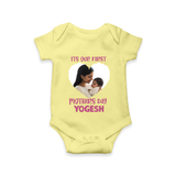 It’s Our First Mother’s Day Personalized Baby ROMPER Set – Custom Name & Photo Outfit - PASTEL YELLOW - New Born (Chest 14")
