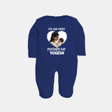 It’s Our First Mother’s Day Personalized Baby FULL BODY SUIT – Custom Name & Photo Outfit - NAVY BLUE - New Born (Chest 7.5")