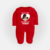 It’s Our First Mother’s Day Personalized Baby FULL BODY SUIT – Custom Name & Photo Outfit - RED - New Born (Chest 7.5")