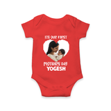 It’s Our First Mother’s Day Personalized Baby ROMPER Set – Custom Name & Photo Outfit - RED - New Born (Chest 14")