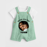 Proud New Mom Personalized Baby DUNGAREESet – Custom Photo & Name Outfit - MINT GREEN - 0 - 5 Months Old (Chest 18")
