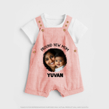 Proud New Mom Personalized Baby DUNGAREESet – Custom Photo & Name Outfit - PEACH - 0 - 5 Months Old (Chest 18")