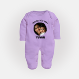 Proud New Mom Personalized Baby FULL BODY SUIT – Custom Photo & Name Outfit - LILAC - New Born (Chest 7.5")