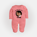 Proud New Mom Personalized Baby FULL BODY SUIT – Custom Photo & Name Outfit - PEACH - New Born (Chest 7.5")