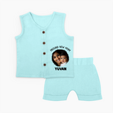 Proud New Mom Personalized Baby Jabla Set – Custom Photo & Name Outfit - BABY BLUE - 0 - 3 Months Old (Chest 9.8")