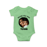 Proud New Mom Personalized Baby ROMPER Set – Custom Photo & Name Outfit - GREEN - New Born (Chest 14")