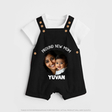 Proud New Mom Personalized Baby DUNGAREESet – Custom Photo & Name Outfit - BLACK - 0 - 5 Months Old (Chest 18")