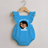 Proud New Mom Personalized Baby ROMPER FROCK – Custom Photo & Name Outfit - SKY BLUE - 0 - 3 Months Old (Chest 19")