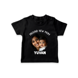 Proud New Mom Personalized Baby T-SHIRT – Custom Photo & Name Outfit - BLACK - 0-5 Months Old (Chest 17")