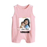 Love Mom Personalized Baby BUTTON ROMPERSet – Polaroid Style Custom Photo & Name Outfit - BABY PINK - New Born (Chest 18")