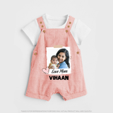 Love Mom Personalized Baby DUNGAREESet – Polaroid Style Custom Photo & Name Outfit - PEACH - 0 - 5 Months Old (Chest 18")