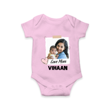 Love Mom Personalized Baby ROMPER Set – Polaroid Style Custom Photo & Name Outfit - BABY PINK - New Born (Chest 14")