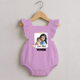 Love Mom Personalized Baby ROMPER FROCK – Polaroid Style Custom Photo & Name Outfit - BABY PINK - 0 - 3 Months Old (Chest 19")
