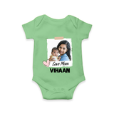 Love Mom Personalized Baby ROMPER Set – Polaroid Style Custom Photo & Name Outfit - GREEN - New Born (Chest 14")