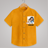 Love Mom Personalized Baby SHIRT – Polaroid Style Custom Photo & Name Outfit - CHROME YELLOW - 0 - 6 Months Old (Chest 23")