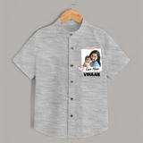 Love Mom Personalized Baby SHIRT – Polaroid Style Custom Photo & Name Outfit - GREY - 0 - 6 Months Old (Chest 23")