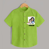 Love Mom Personalized Baby SHIRT – Polaroid Style Custom Photo & Name Outfit - LIME GREEN - 0 - 6 Months Old (Chest 23")