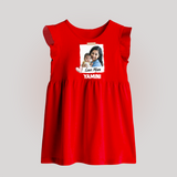 Love Mom Personalized Baby BABY FROCK – Polaroid Style Custom Photo & Name Outfit - RED - 0 - 3 Months Old (Chest 17")