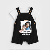 Love Mom Personalized Baby DUNGAREESet – Polaroid Style Custom Photo & Name Outfit - BLACK - 0 - 5 Months Old (Chest 18")