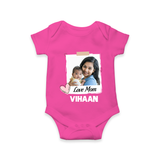 Love Mom Personalized Baby ROMPER Set – Polaroid Style Custom Photo & Name Outfit - HOT PINK - New Born (Chest 14")