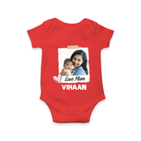 Love Mom Personalized Baby ROMPER Set – Polaroid Style Custom Photo & Name Outfit - RED - New Born (Chest 14")
