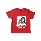 Love Mom Personalized Baby T-SHIRT – Polaroid Style Custom Photo & Name Outfit - RED - 0-5 Months Old (Chest 17")