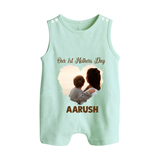 Our First Mother’s Day Personalized Baby BUTTON ROMPERSet – Minimal Heart Photo Design (Custom Name) - MINT GREEN - New Born (Chest 18")