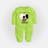Our First Mother’s Day Personalized Baby FULL BODY SUIT – Minimal Heart Photo Design (Custom Name) - LIME GREEN - New Born (Chest 7.5")