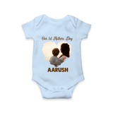 Our First Mother’s Day Personalized Baby ROMPER Set – Minimal Heart Photo Design (Custom Name) - BABY BLUE - New Born (Chest 14")