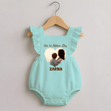 Our First Mother’s Day Personalized Baby ROMPER FROCK – Minimal Heart Photo Design (Custom Name) - MINT GREEN - 0 - 3 Months Old (Chest 19")