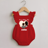 Our First Mother’s Day Personalized Baby ROMPER FROCK – Minimal Heart Photo Design (Custom Name) - RED - 0 - 3 Months Old (Chest 19")