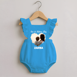 Our First Mother’s Day Personalized Baby ROMPER FROCK – Minimal Heart Photo Design (Custom Name) - SKY BLUE - 0 - 3 Months Old (Chest 19")