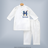 Soft Cotton Name Kurta Set | Designed Just for Your Baby - WHITE - 3 - 6 Months Old (Chest 24", Kurta Length 14'', Waist 19", Pant Length 14")