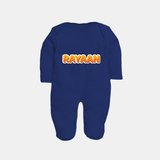 Made for Me Sleep Suit / Full Sleeve Bodysuit | Personalized with Baby's Name - NAVY BLUE - New Born (Chest 7.5")