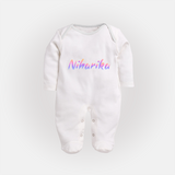 Personalized Name Sleep Suit / Full Sleeve Bodysuit | Your Baby's Name in Every Stitch - WHITE - New Born (Chest 7.5")