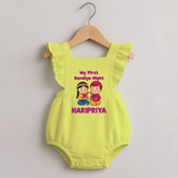 My First Dandiya Night Personalized Romper Frock - PASTEL YELLOW - 0 - 3 Months Old (Chest 19")