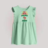 My First Navratri Footprint Personalized Baby Frock - MINT GREEN - 0 - 3 Months Old (Chest 17")