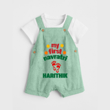 My First Navratri Footprint Personalized Dungaree - MINT GREEN - 0 - 5 Months Old (Chest 18")